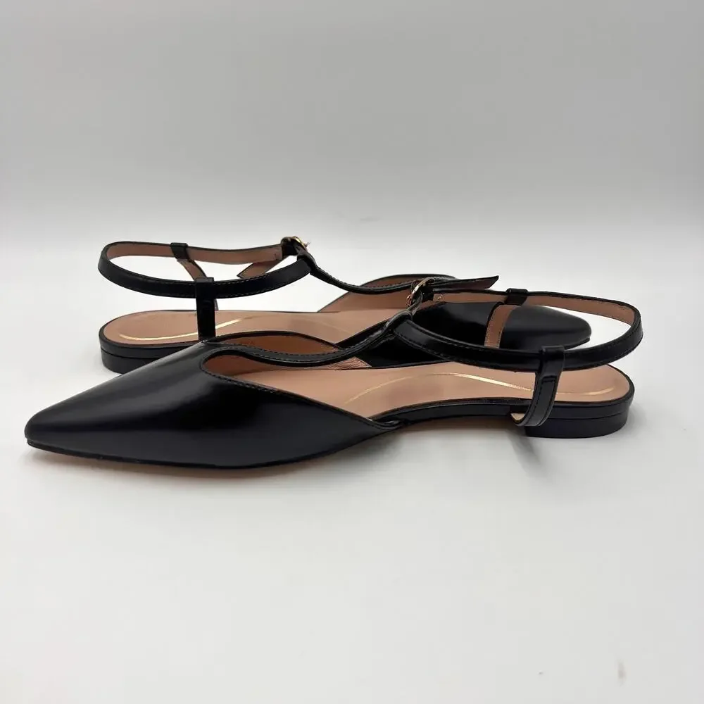 Cole Haan Womens Marlah T-Strap Heels Size 6.5 B Black Leather NWOB